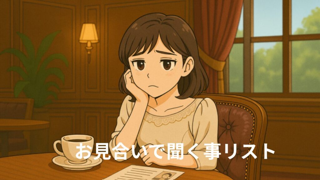 お見合いで聞く事りすと　仕事、休日、結婚観