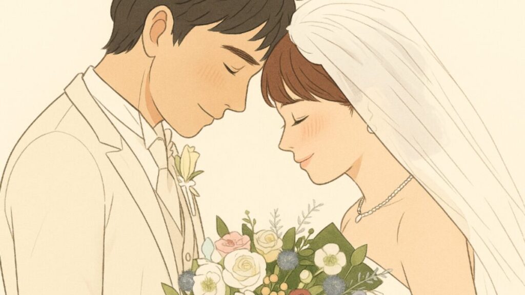 婚活で出会い結婚する花嫁と花婿の画像