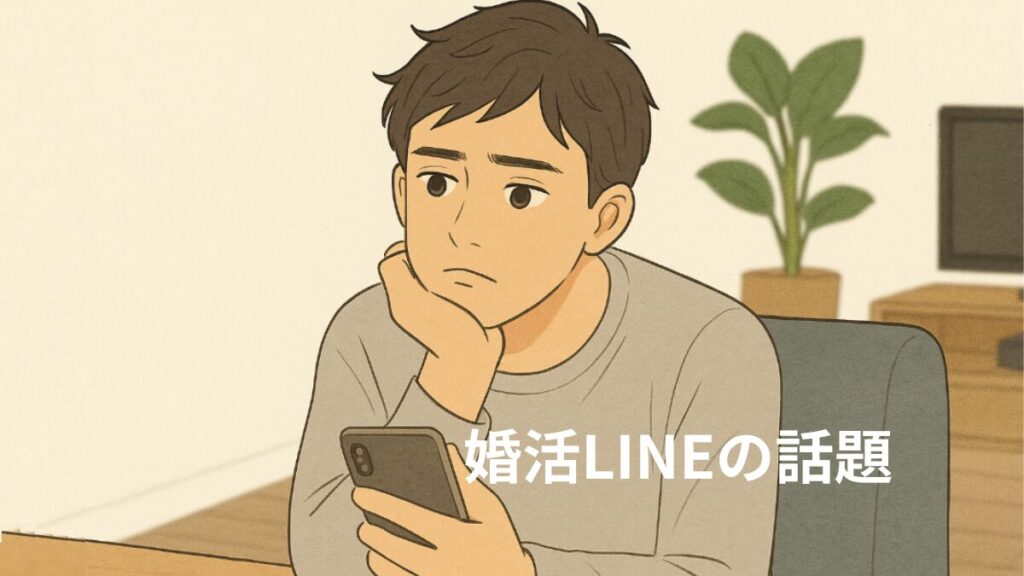 婚活ラインの話題に悩む男性の画像