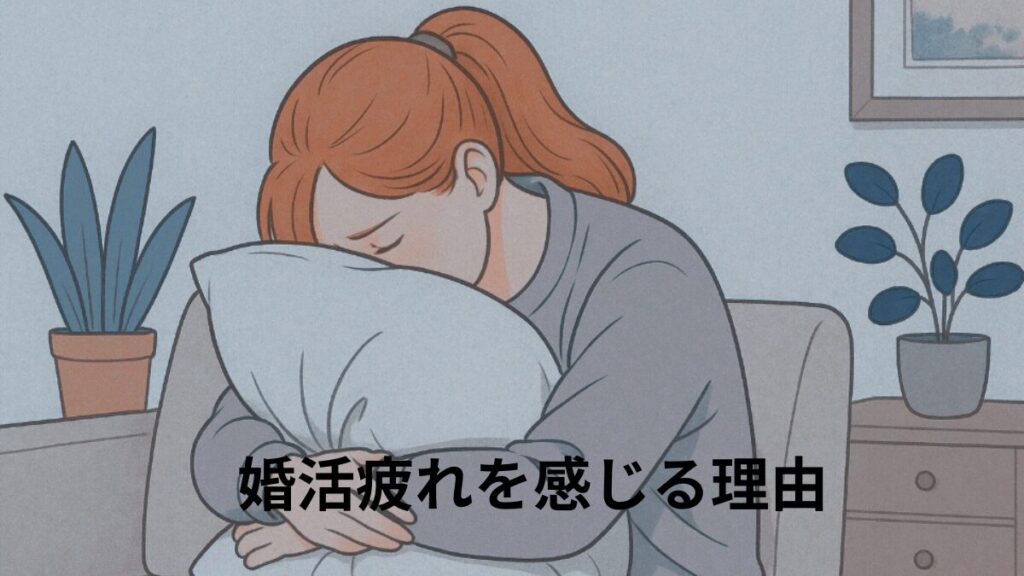 婚活疲れを感じる理由
ソファーでクッションを抱えて落ち込む女性の画像