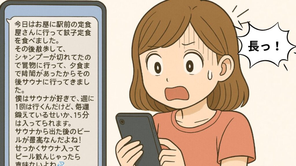 長文ラインが来て驚く女性の画像