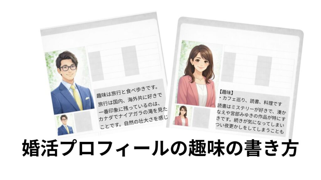 婚活プロフィール趣味欄の書き方のコツ　会話のネタ　違うジャンル　具体的に　詳しくなくて大丈夫