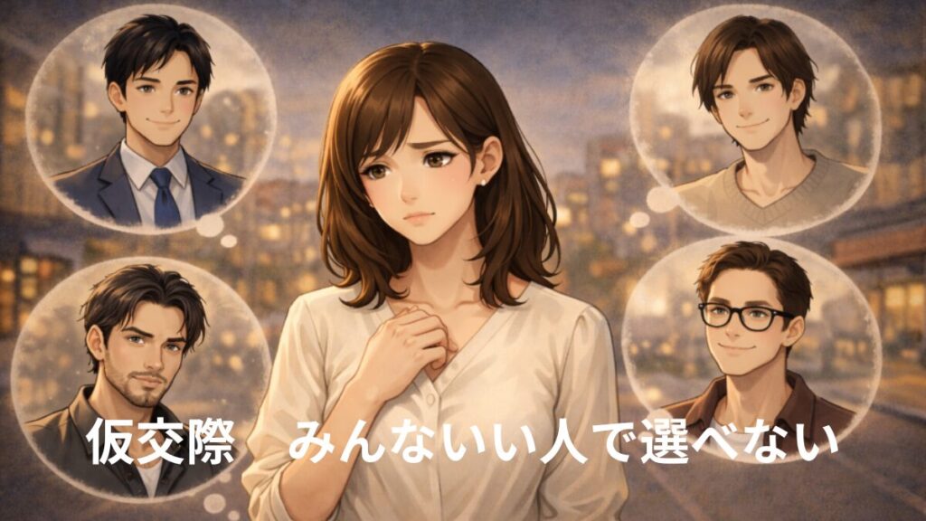仮交際 みんないい人で選べない 複数の男性の間で揺れる女性の画像
