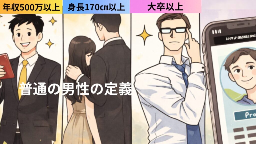 婚活で言う普通の男性の定義　年収500万以上、身長170㎝以上、大卒以上