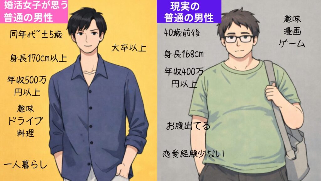 現実の普通の男性　身長168㎝　年収400万　お腹出てる　恋愛経験少ない