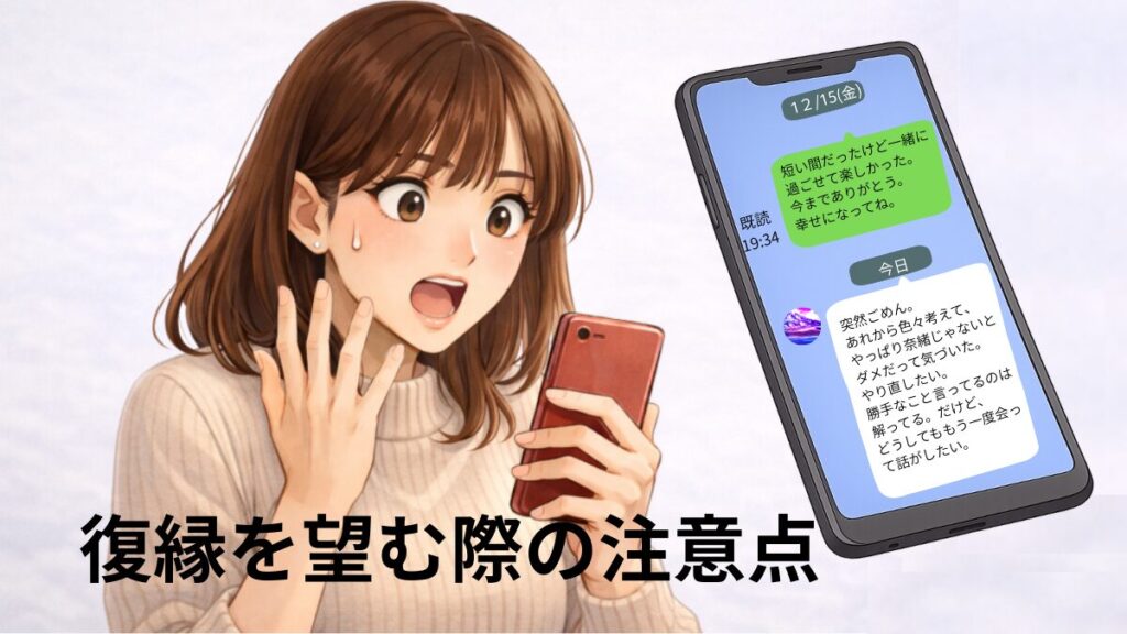 結婚相談所で別れた仮交際相手から直接復縁を希望する連絡が来て驚く女性の画像