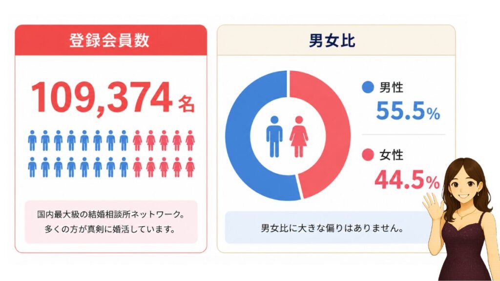 IBJの会員数と男女比を表した図