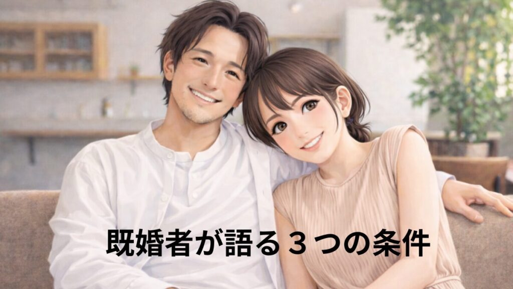 既婚者が語る３つの条件　夫婦円満な男女がリビングで寄り添う画像