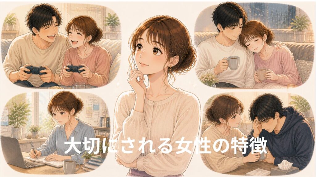 大切にされる女性の特徴 ありのままを受け止める 居心地が良い
 自分をしっかり持っている 困難なときに支えてくれる 誠実