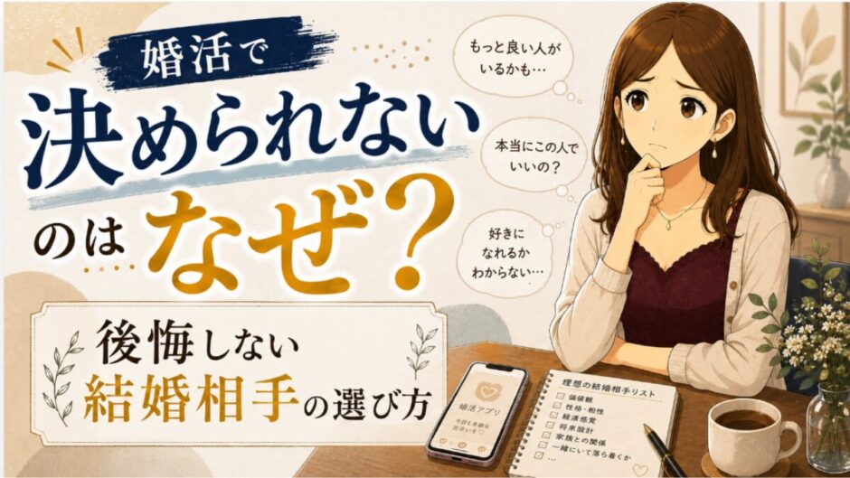 婚活で決められない女性と、後悔しない結婚相手の選び方を表したアイキャッチ画像