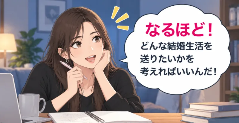 自分に合う結婚相手を考えるため、まず理想の結婚生活を考えることに気づいた女性